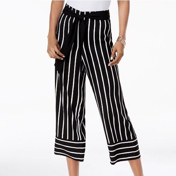 INC International Concepts Pants - INC Petite Striped Cropped Wide-Leg Pants,